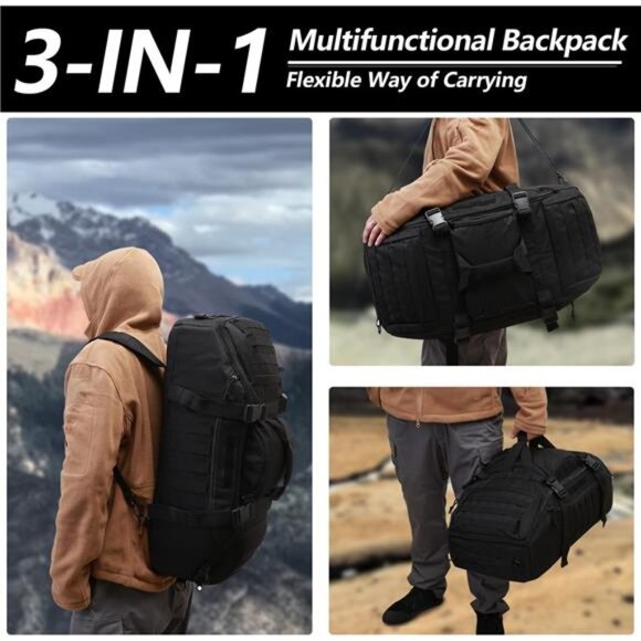 55L Tactical Duffle Bag 3 in 1 MOLLE Backpack Gym Travel Outdoor Sports Bag - Picture 6 of 7